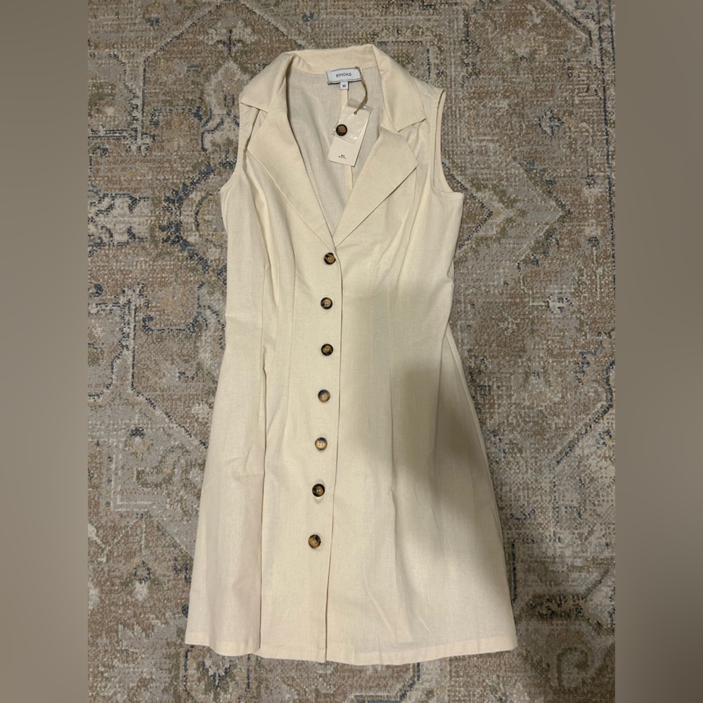 RIHOAS Cream Button-Down Midi Dress